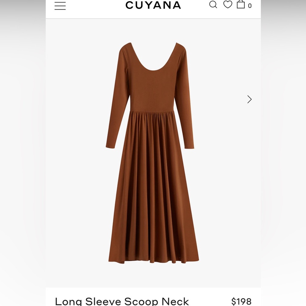 NWT Cuyana Long Sleeve Scoop Neck Dress in Dark Chesnut (Sz S)